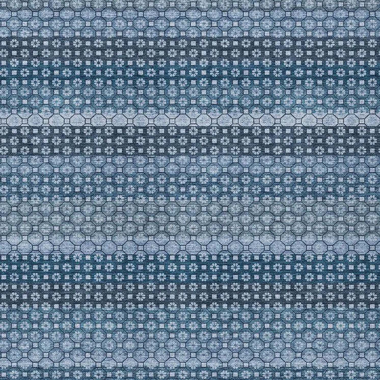 3' X 5' Denim Blue And Sky Blue Striped Washable Indoor Outdoor Area Rug