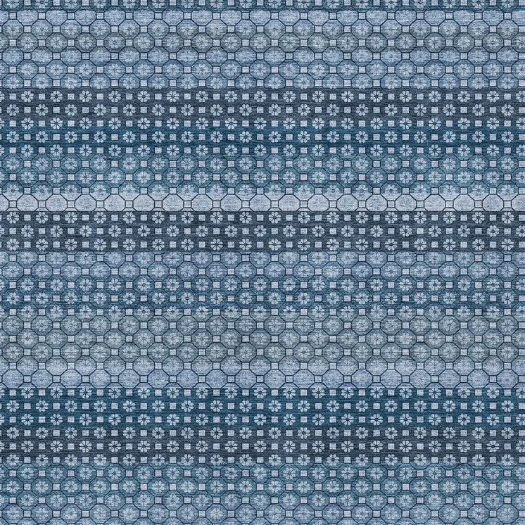 5' X 8' Denim Blue And Sky Blue Striped Washable Indoor Outdoor Area Rug