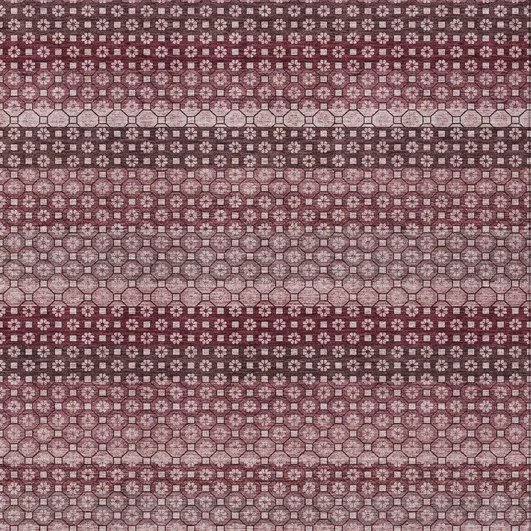 8' X 10' Red And Burgundy Striped Washable Indoor Outdoor Area Rug