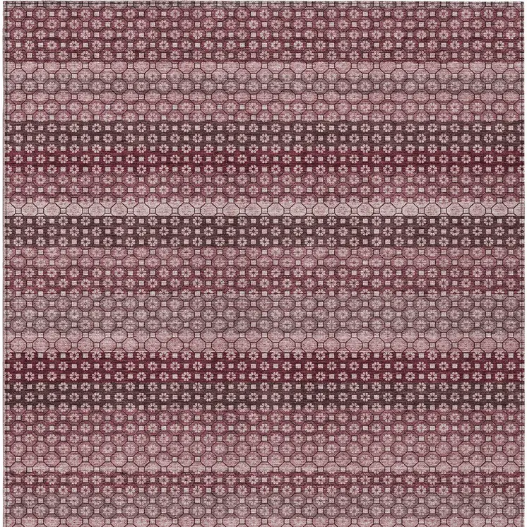 9' X 12' Red And Burgundy Striped Washable Indoor Outdoor Area Rug