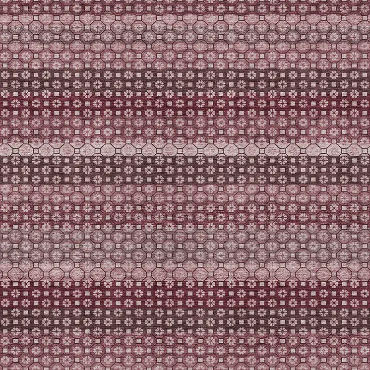 9' X 12' Red And Burgundy Striped Washable Indoor Outdoor Area Rug
