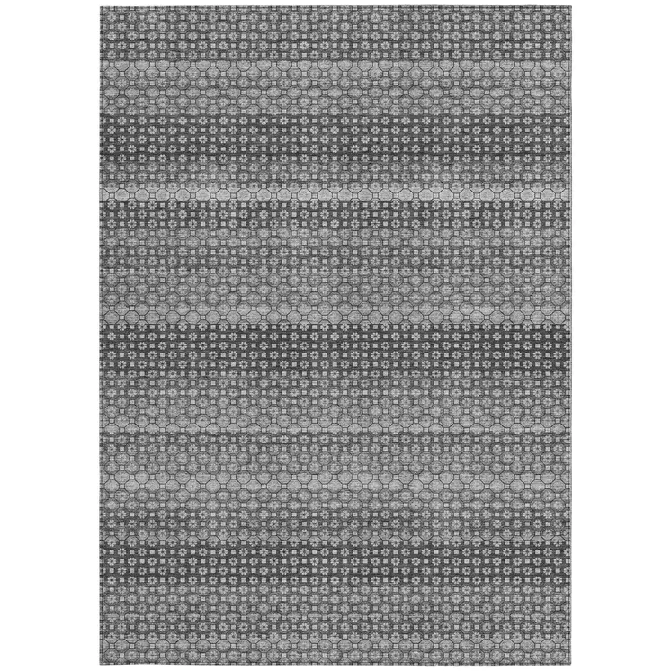 3' X 5' Gray And Silver Striped Washable Indoor Outdoor Area Rug