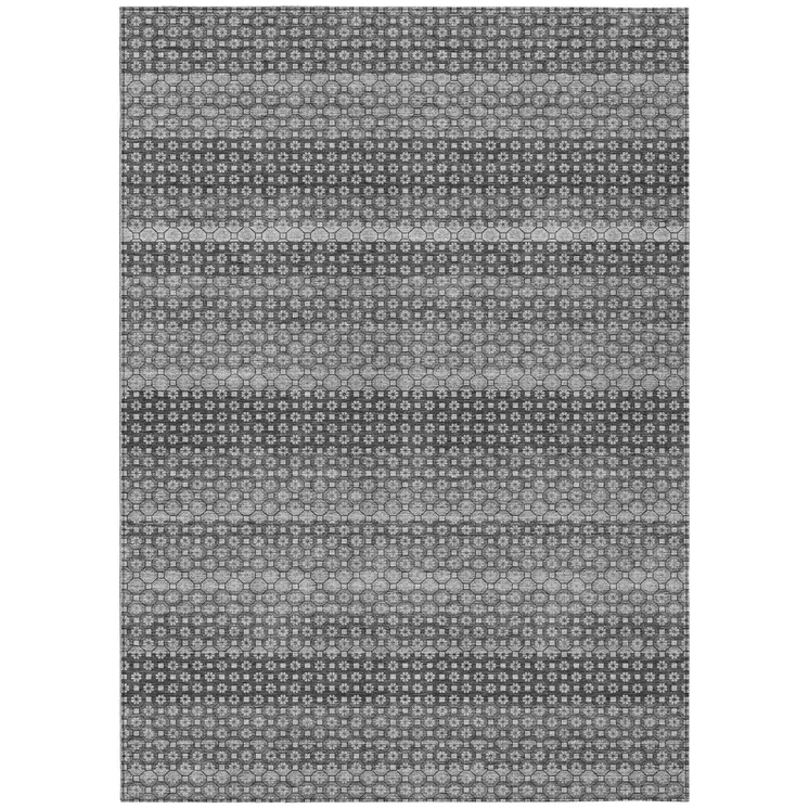3' X 5' Gray And Silver Striped Washable Indoor Outdoor Area Rug