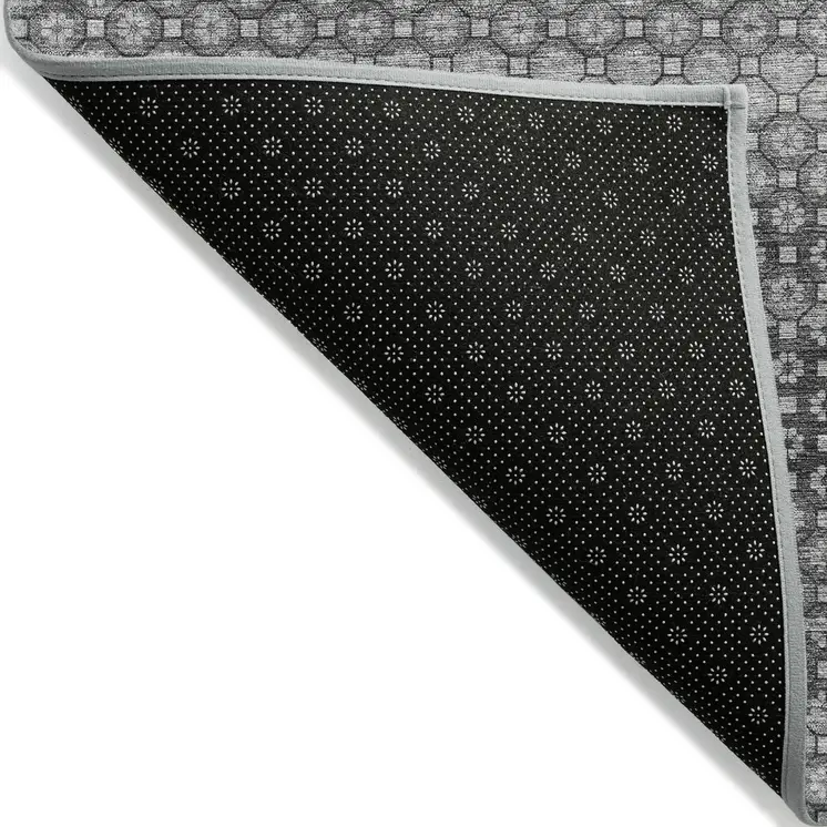 3' X 5' Gray And Silver Striped Washable Indoor Outdoor Area Rug
