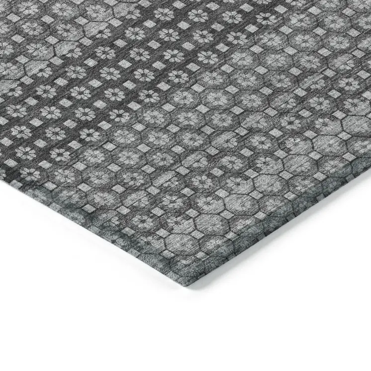3' X 5' Gray And Silver Striped Washable Indoor Outdoor Area Rug