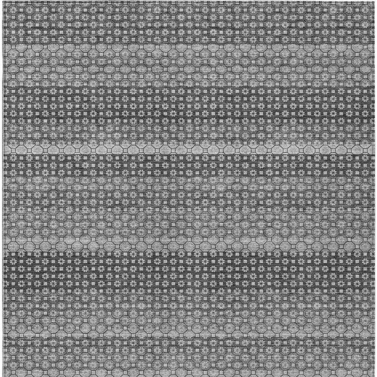10' X 14' Gray And Silver Striped Washable Indoor Outdoor Area Rug