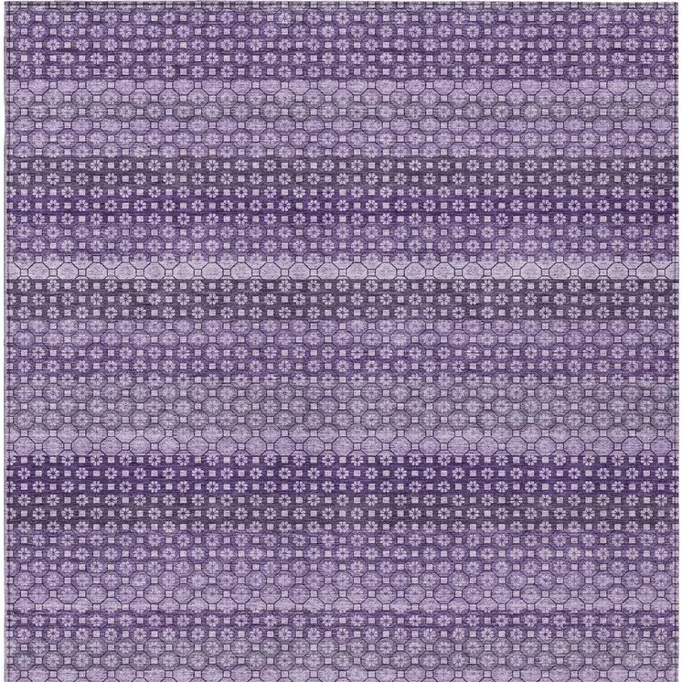3' X 5' Lavender And Purple Striped Washable Indoor Outdoor Area Rug