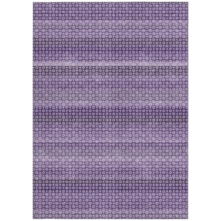 5' X 8' Lavender And Purple Striped Washable Indoor Outdoor Area Rug