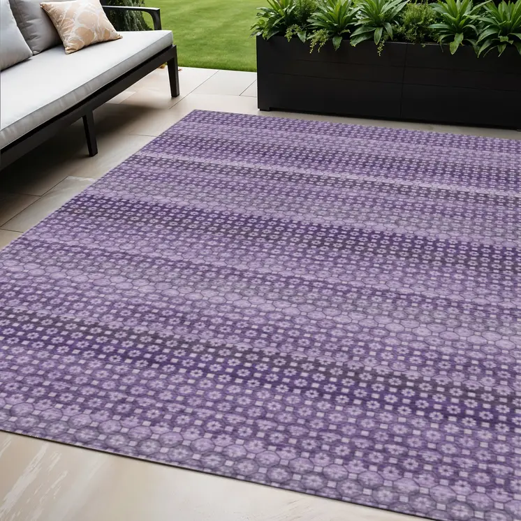 5' X 8' Lavender And Purple Striped Washable Indoor Outdoor Area Rug
