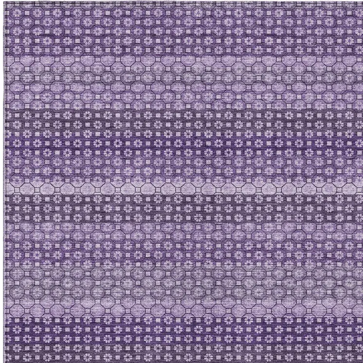 5' X 8' Lavender And Purple Striped Washable Indoor Outdoor Area Rug