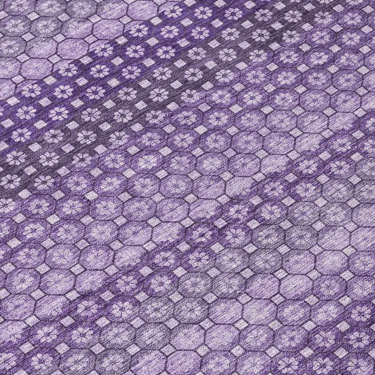 8' Lavender And Purple Round Striped Washable Indoor Outdoor Area Rug