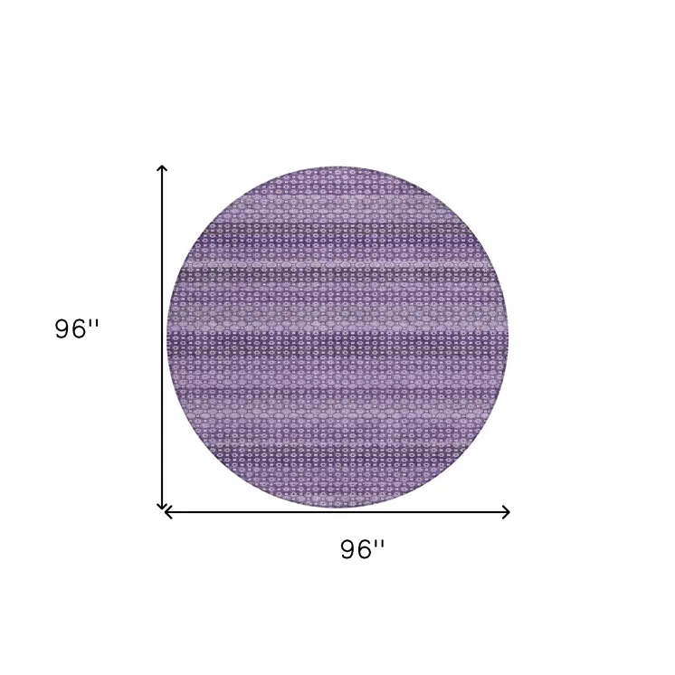 8' Lavender And Purple Round Striped Washable Indoor Outdoor Area Rug