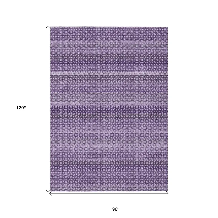 8' X 10' Lavender And Purple Striped Washable Indoor Outdoor Area Rug