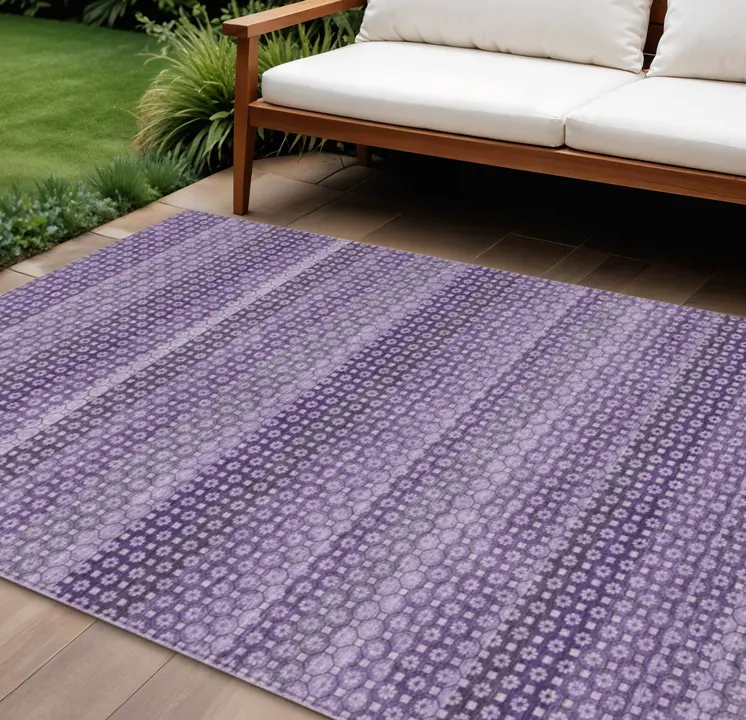 8' X 10' Lavender And Purple Striped Washable Indoor Outdoor Area Rug