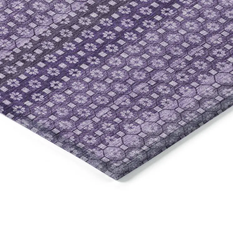 8' X 10' Lavender And Purple Striped Washable Indoor Outdoor Area Rug