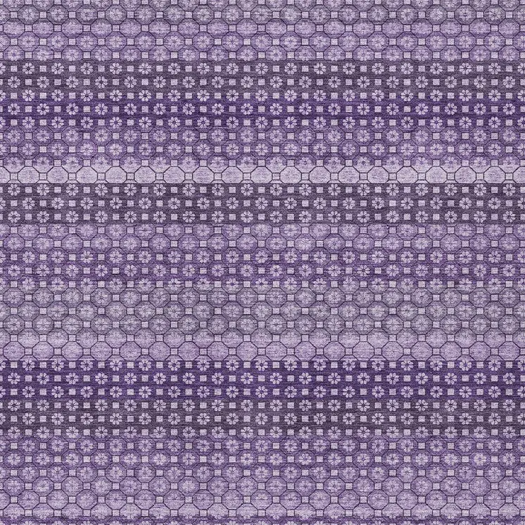 9' X 12' Lavender And Purple Striped Washable Indoor Outdoor Area Rug