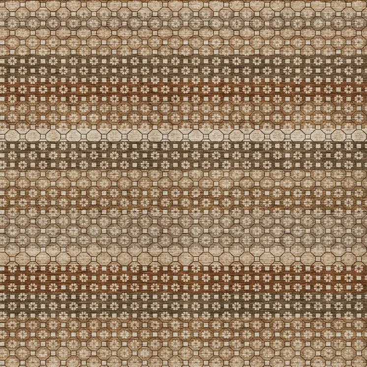 3' X 5' Orange And Copper Striped Washable Indoor Outdoor Area Rug