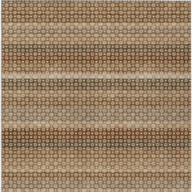 5' X 8' Orange And Copper Striped Washable Indoor Outdoor Area Rug