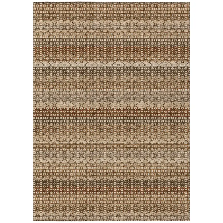 5' X 8' Orange And Copper Striped Washable Indoor Outdoor Area Rug
