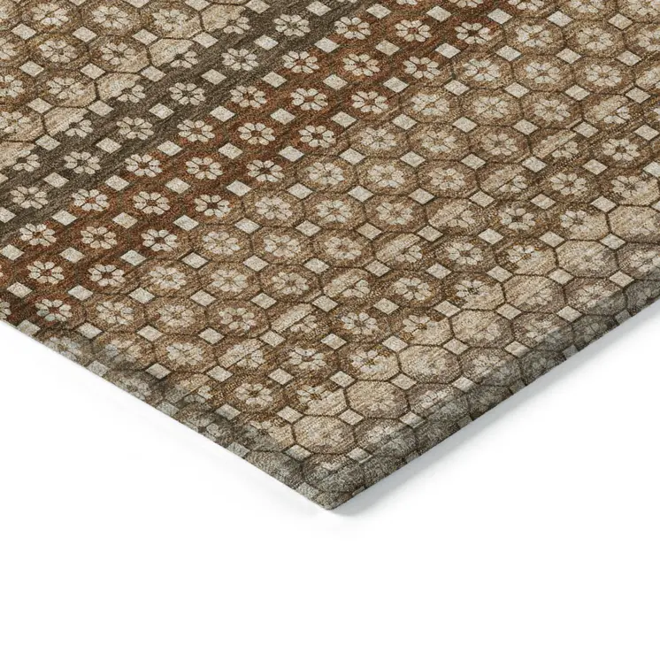 5' X 8' Orange And Copper Striped Washable Indoor Outdoor Area Rug