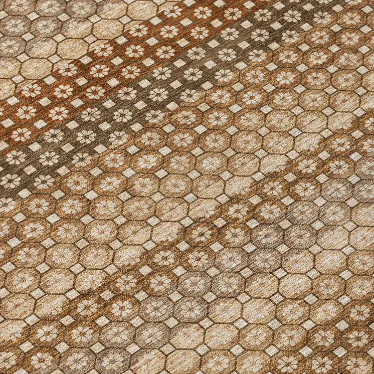 5' X 8' Orange And Copper Striped Washable Indoor Outdoor Area Rug