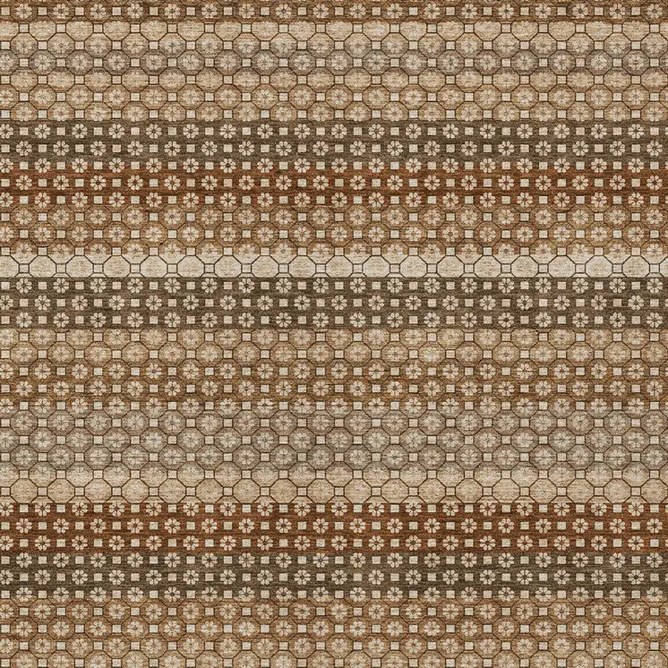 8' X 10' Orange And Copper Striped Washable Indoor Outdoor Area Rug