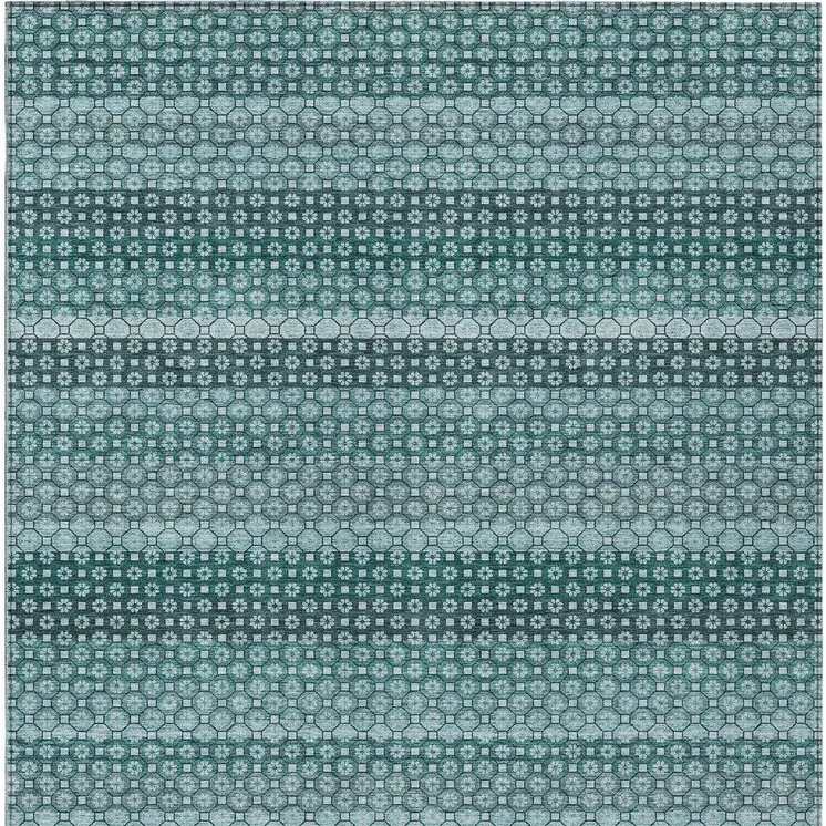 3' X 5' Teal Blue And Aqua Striped Washable Indoor Outdoor Area Rug