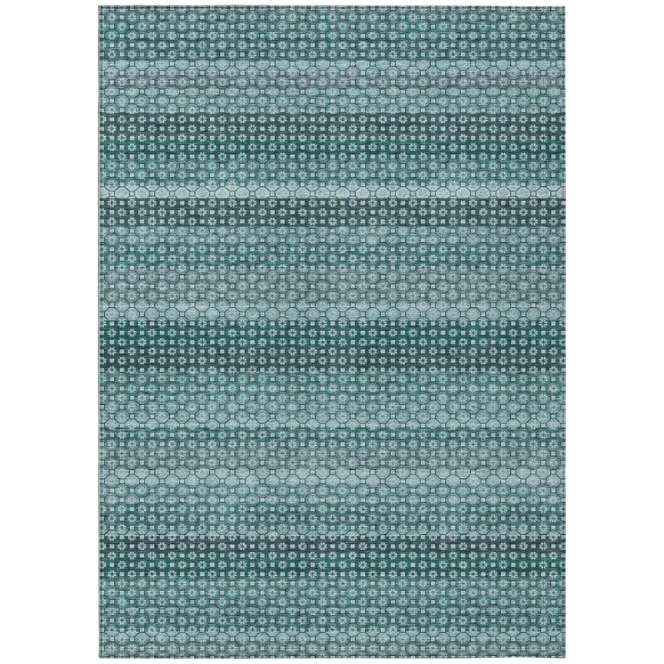 3' X 5' Teal Blue And Aqua Striped Washable Indoor Outdoor Area Rug