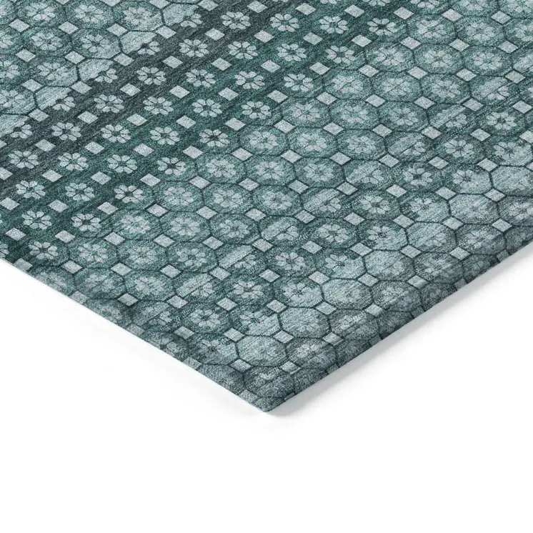 3' X 5' Teal Blue And Aqua Striped Washable Indoor Outdoor Area Rug