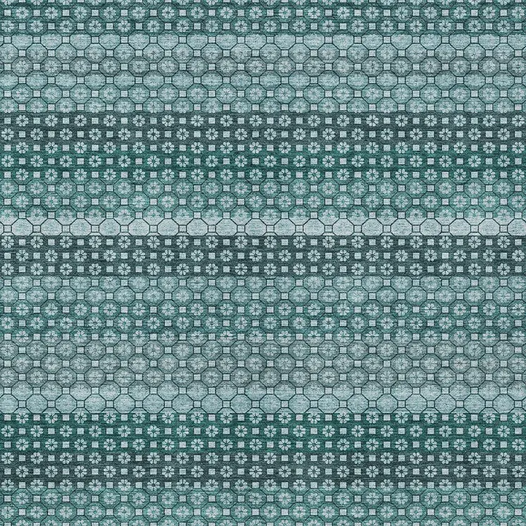 3' X 5' Teal Blue And Aqua Striped Washable Indoor Outdoor Area Rug