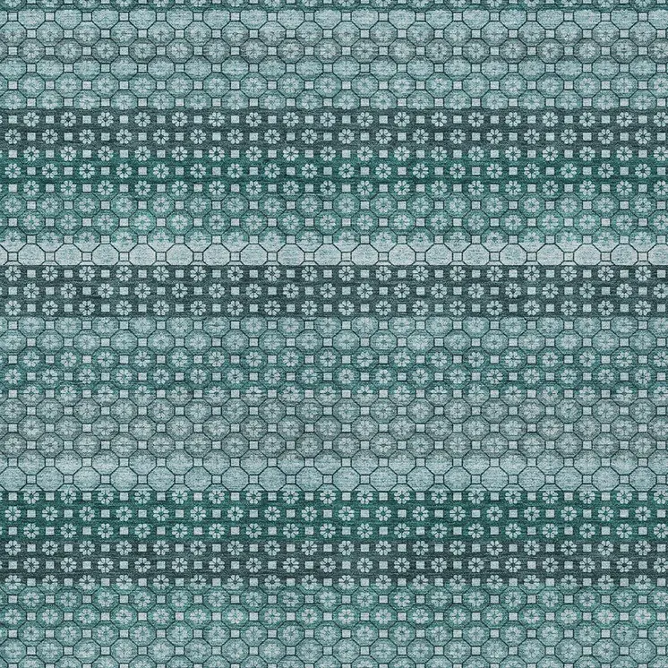 5' X 8' Teal Blue And Aqua Striped Washable Indoor Outdoor Area Rug