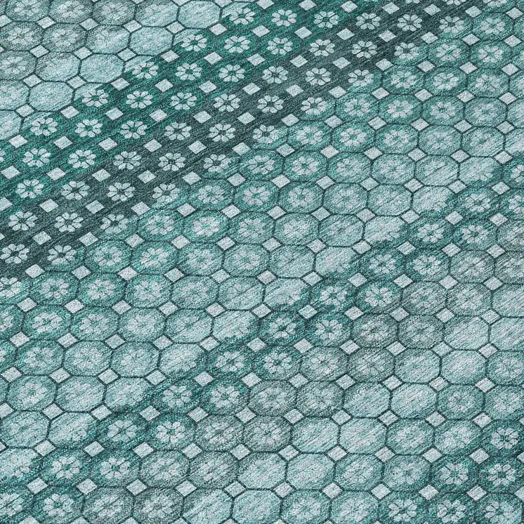 8' Teal Blue And Aqua Round Striped Washable Indoor Outdoor Area Rug