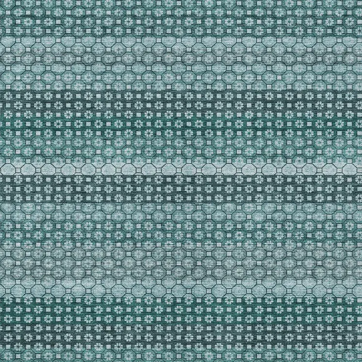 8' X 10' Teal Blue And Aqua Striped Washable Indoor Outdoor Area Rug