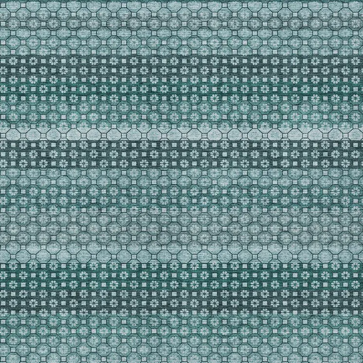 10' X 14' Teal Blue And Aqua Striped Washable Indoor Outdoor Area Rug