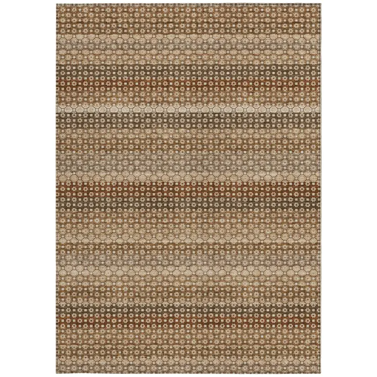 10' X 14' Taupe And Brown Striped Washable Indoor Outdoor Area Rug
