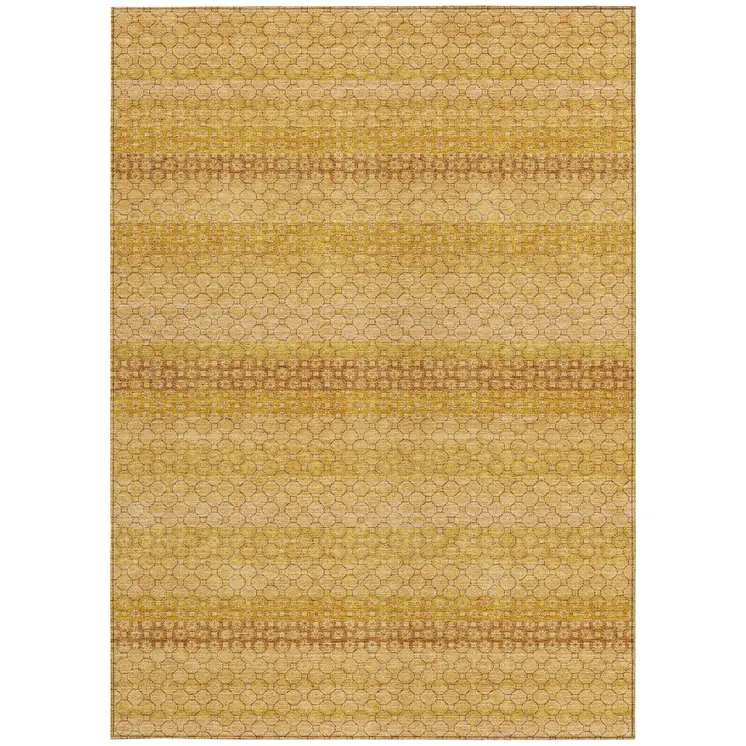3' X 5' Wheat And Gold Striped Washable Indoor Outdoor Area Rug