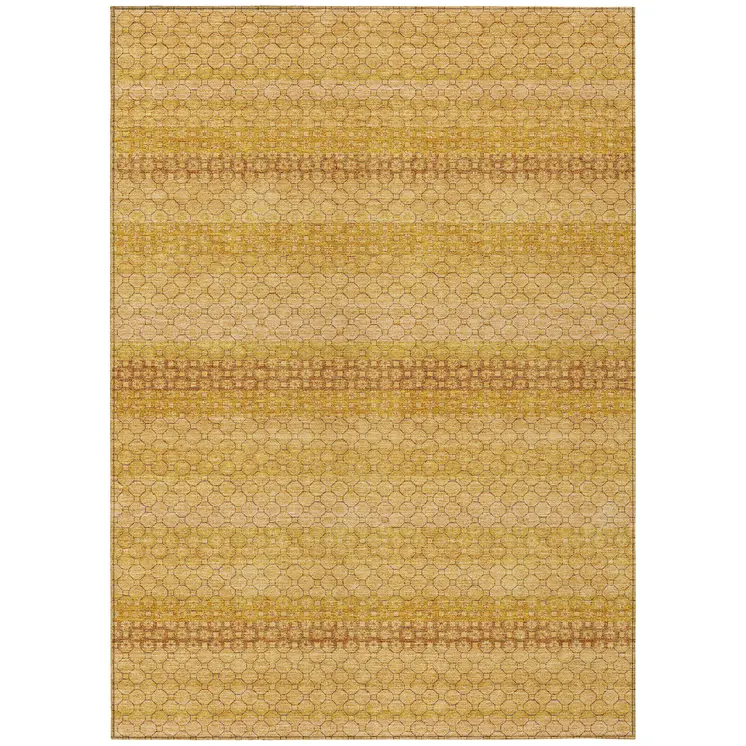 3' X 5' Wheat And Gold Striped Washable Indoor Outdoor Area Rug
