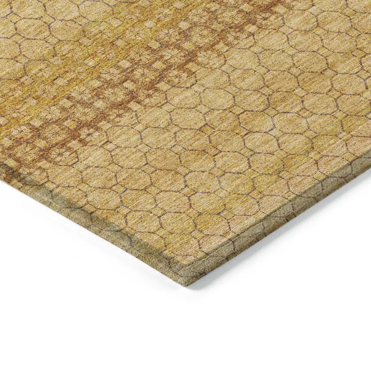 3' X 5' Wheat And Gold Striped Washable Indoor Outdoor Area Rug