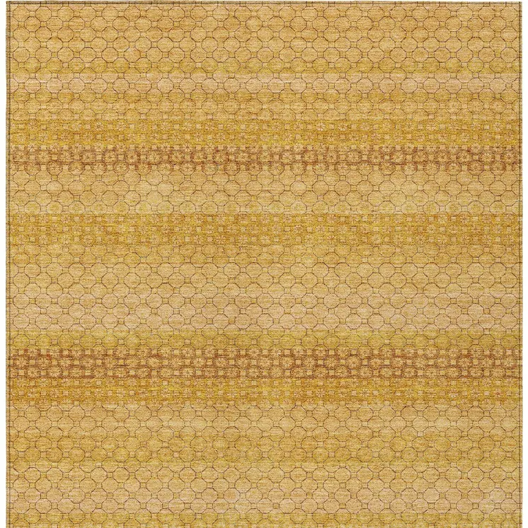 3' X 5' Wheat And Gold Striped Washable Indoor Outdoor Area Rug