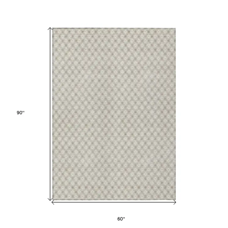 5' X 8' Beige And Ivory Floral Washable Indoor Outdoor Area Rug
