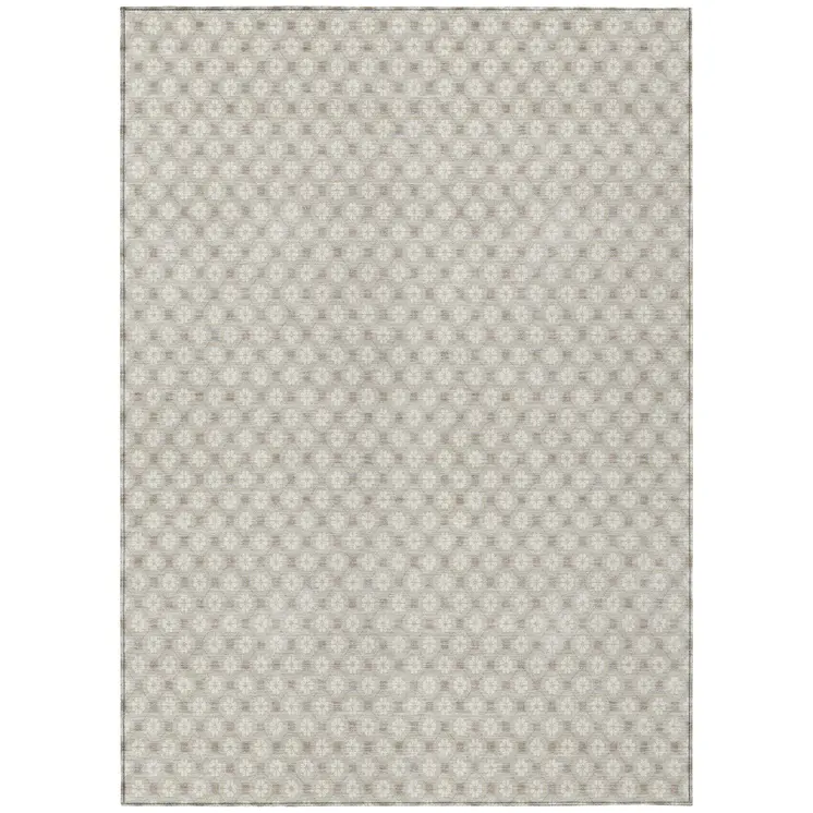 5' X 8' Beige And Ivory Floral Washable Indoor Outdoor Area Rug