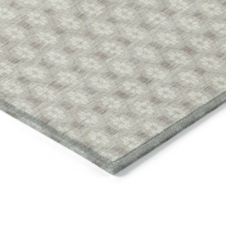 5' X 8' Beige And Ivory Floral Washable Indoor Outdoor Area Rug