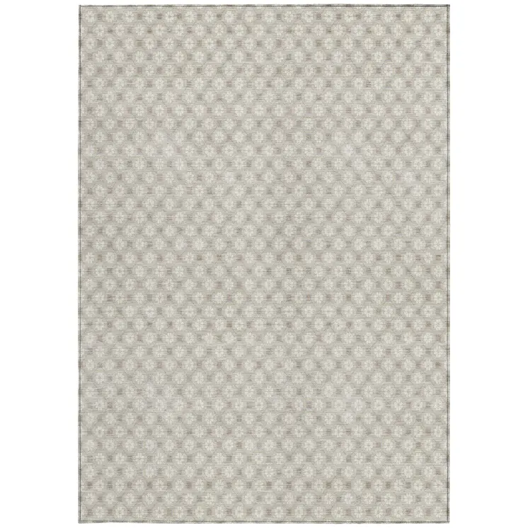 8' X 10' Beige And Ivory Floral Washable Indoor Outdoor Area Rug