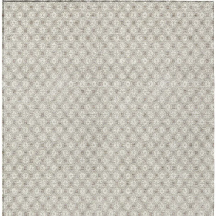 9' X 12' Beige And Ivory Floral Washable Indoor Outdoor Area Rug