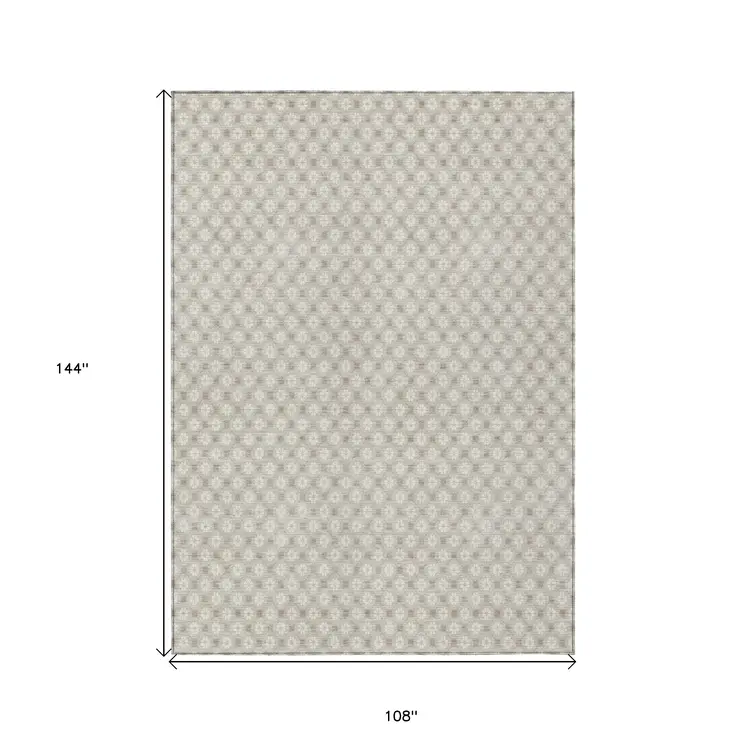 9' X 12' Beige And Ivory Floral Washable Indoor Outdoor Area Rug