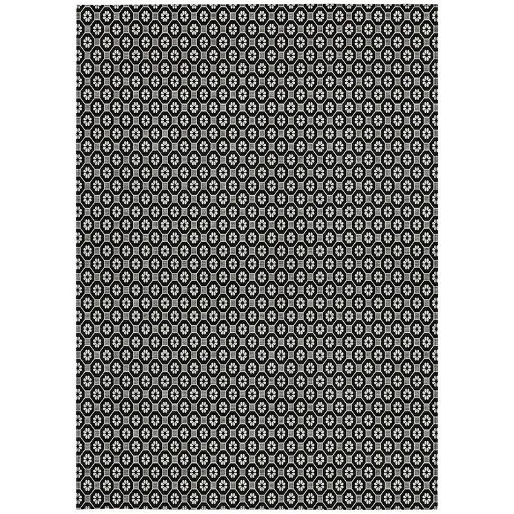 3' X 5' Black And Gray Floral Washable Indoor Outdoor Area Rug