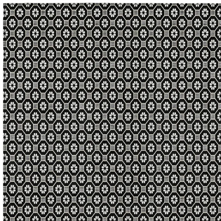 3' X 5' Black And Gray Floral Washable Indoor Outdoor Area Rug
