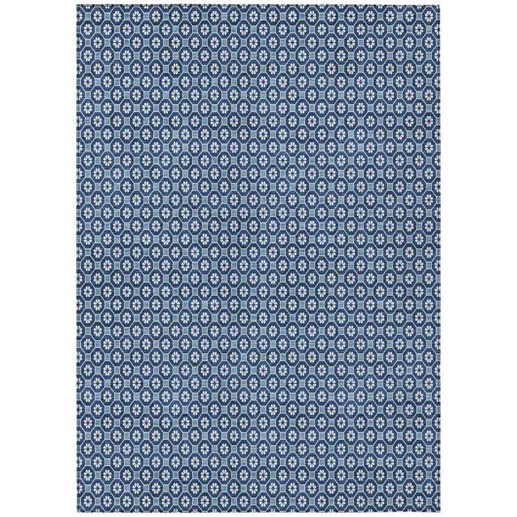 3' X 5' Blue And Sky Blue Floral Washable Indoor Outdoor Area Rug