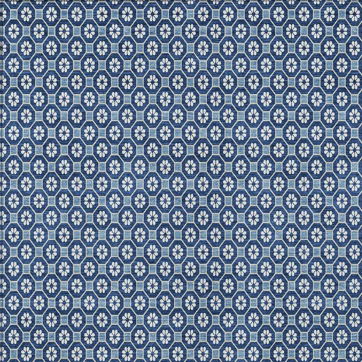 3' X 5' Blue And Sky Blue Floral Washable Indoor Outdoor Area Rug