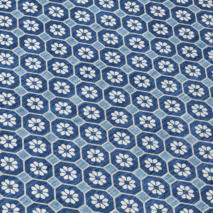 3' X 5' Blue And Sky Blue Floral Washable Indoor Outdoor Area Rug